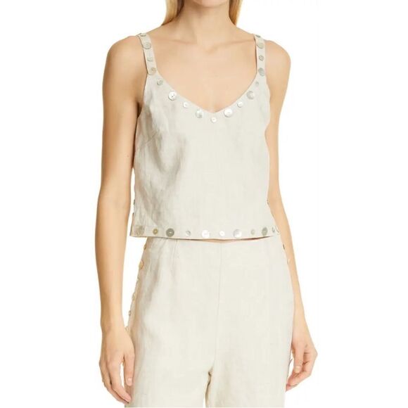 Staud Linen Tank Vittoria Button Trim - Picture 1 of 10